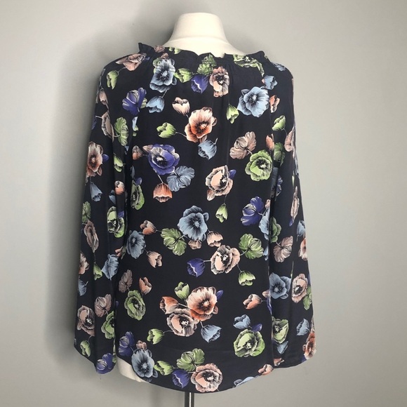 Rebecca Taylor women’s oversized black silk floral ruffle collar top, size 2 - Picture 3 of 9